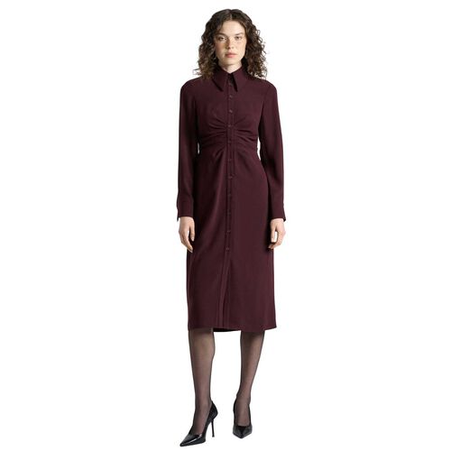 Cue Dark Plum Crepe Ruched Shirt Dress